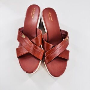 Cole Haan Briella Grand Cork Wedge Leather Brown Slide Sandals Sz 11B